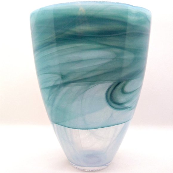 Shiraleah Accents Beautiful Aqua Swirl Art Glass Vase Recycled